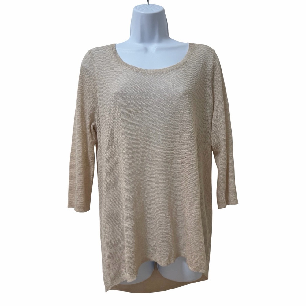 Chicos Womens Textured Nina Pullover 3/4 Sleeve Sweater Size 1 Medium Tan Beachy